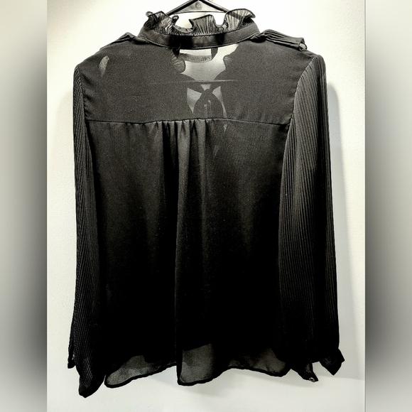Zara Size XS Women's Blouse, Black, Semi-sheer, Ruffle/Frills, Ribbon, Romantic - Picture 2 of 4
